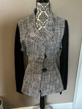 Classiques Entier Black and White Tweed Shawl-Collar Blazer Size Large